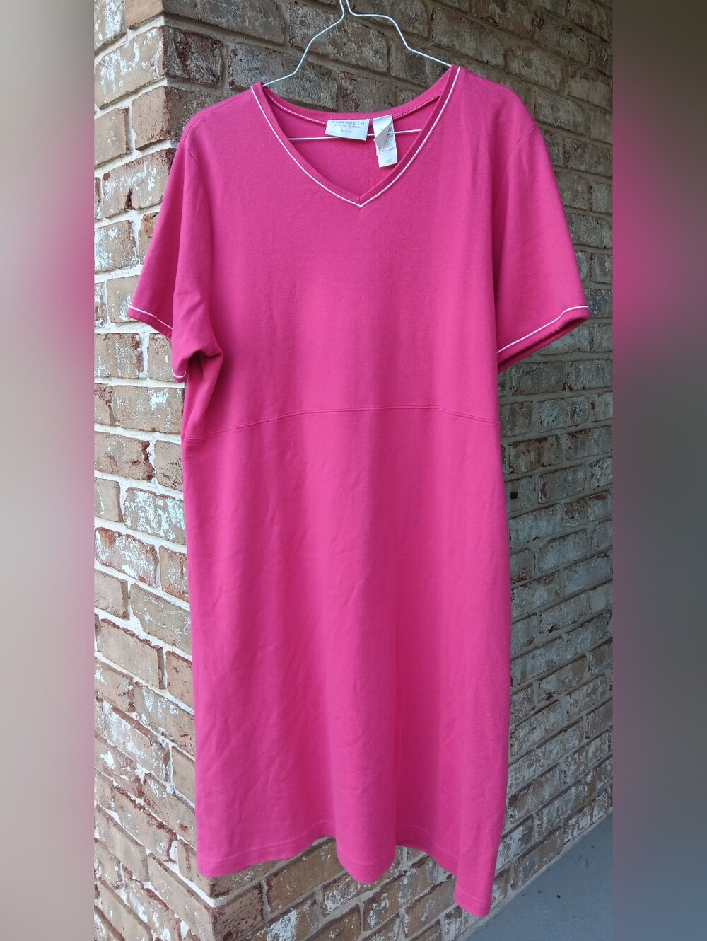 Liz Claiborne Pink Cotton Short Sleeve Dress with White Trim